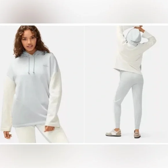 Outdoor Voices Womens Soft Cotton Gray Cream Hoodie Size M Color Block Oversized - Picture 2 of 15